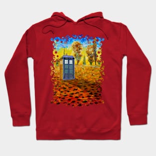 Blue Phone booth at Grass field Hoodie